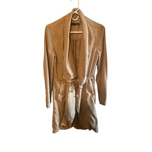MAX JEANS Women's Tan Tencel Draped Collar Drawstring Utility Jacket Coat-Size S